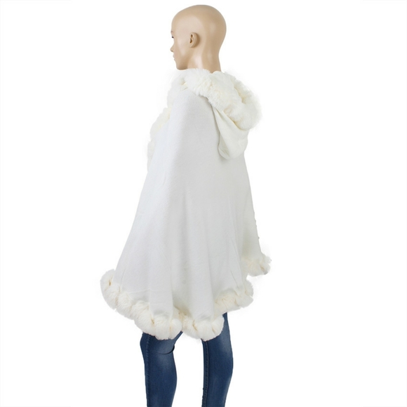 White Fur Cloak Cape w/ hood - Picture 1 of 10